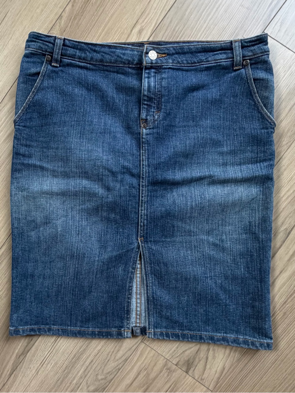 J Crew Classic Blue Denim Pencil Skirt Knee Length Stretch - Women's Sz 10